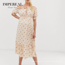 Midi Puff Sleeve Off The Shoulder Women Polka Dot Maternity Dresses